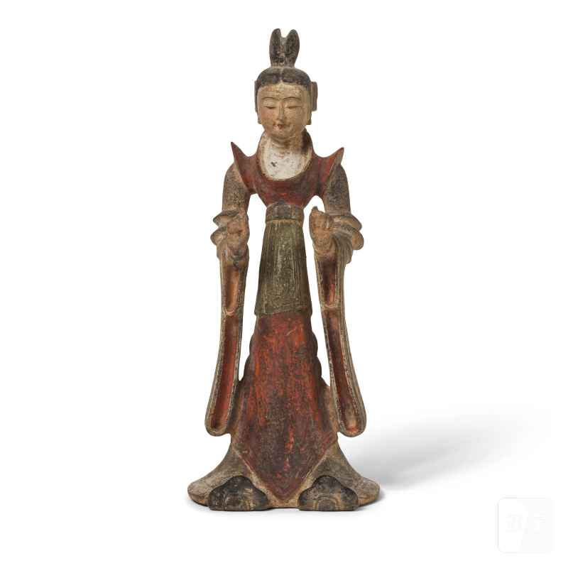 二十世紀 石雕加彩仕女像 | STATUETTE DE DAME DE COUR EN PIERRE POLYCHROME DE STYLE TANG - 图6
